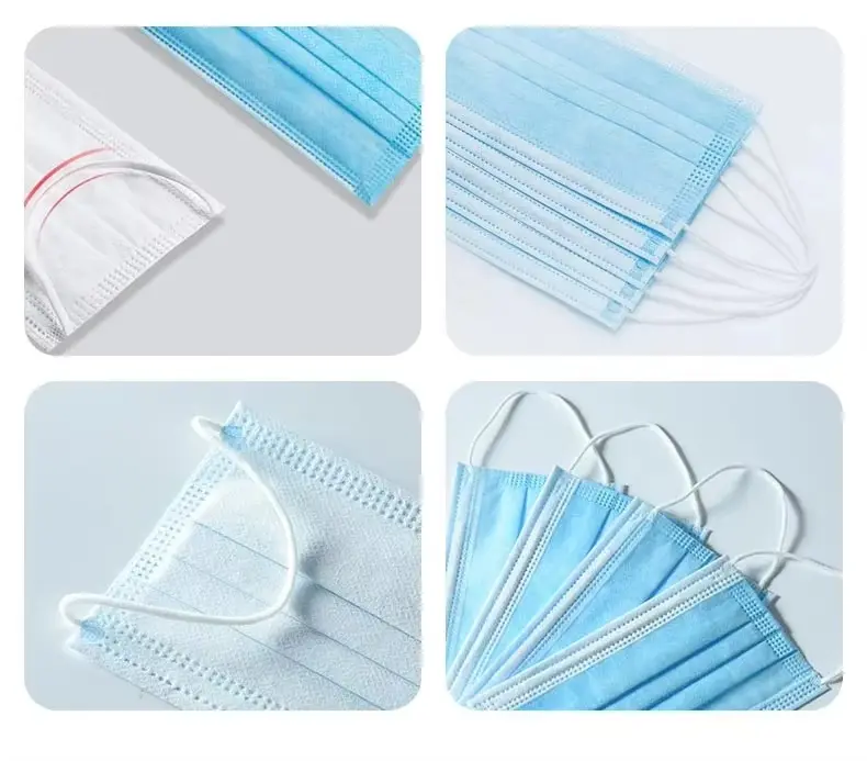 Picture of 3 Layer Breathable Blue Medical Face Masks Protection Mouth Covers Disposable Face Masks with Elastic Ear Loop