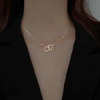 Picture of Jewel Box Present A Brand New Neclace With Double Heart For Girls And Women For  Party And Birthday Gift