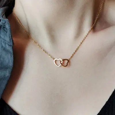 Picture of Jewel Box Present A Brand New Neclace With Double Heart For Girls And Women For  Party And Birthday Gift