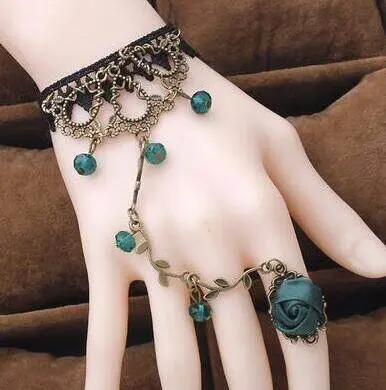 Picture of Fashion Indian Thai Golden Finger Bracelet Shining Red Crystal Girl's Belly Dance Bracelet Jewelry