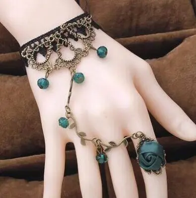 Picture of Fashion Indian Thai Golden Finger Bracelet Shining Red Crystal Girl's Belly Dance Bracelet Jewelry