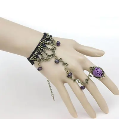 Picture of Fashion Indian Thai Golden Finger Bracelet Shining Red Crystal Girl's Belly Dance Bracelet Jewelry