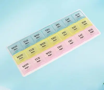 Picture of Portable Travel Pill Box Cases Organizer 7 Days 21 Grids 3 Times One Day with Large Compartments for Vitamins Medicine