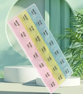 Picture of Portable Travel Pill Box Cases Organizer 7 Days 21 Grids 3 Times One Day with Large Compartments for Vitamins Medicine