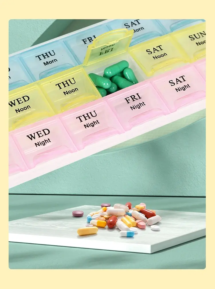 Picture of Portable Travel Pill Box Cases Organizer 7 Days 21 Grids 3 Times One Day with Large Compartments for Vitamins Medicine