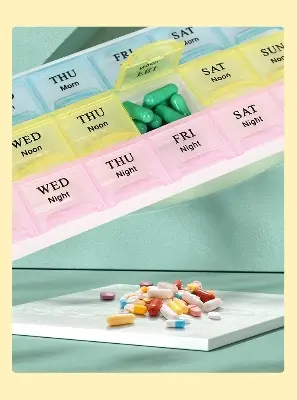 Picture of Portable Travel Pill Box Cases Organizer 7 Days 21 Grids 3 Times One Day with Large Compartments for Vitamins Medicine