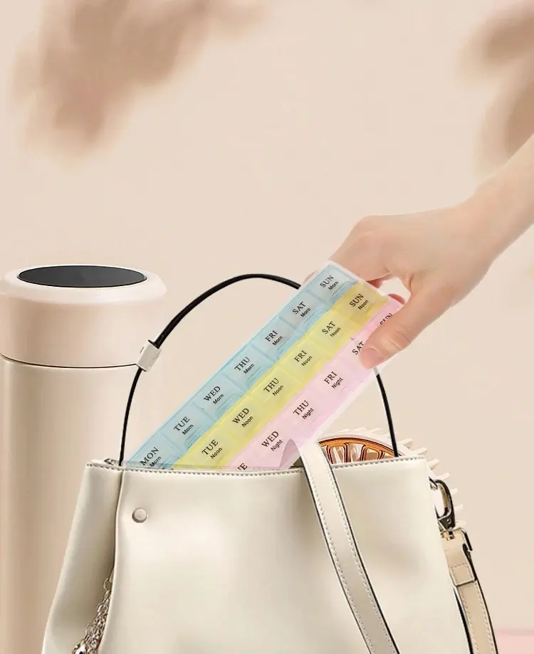 Picture of Portable Travel Pill Box Cases Organizer 7 Days 21 Grids 3 Times One Day with Large Compartments for Vitamins Medicine