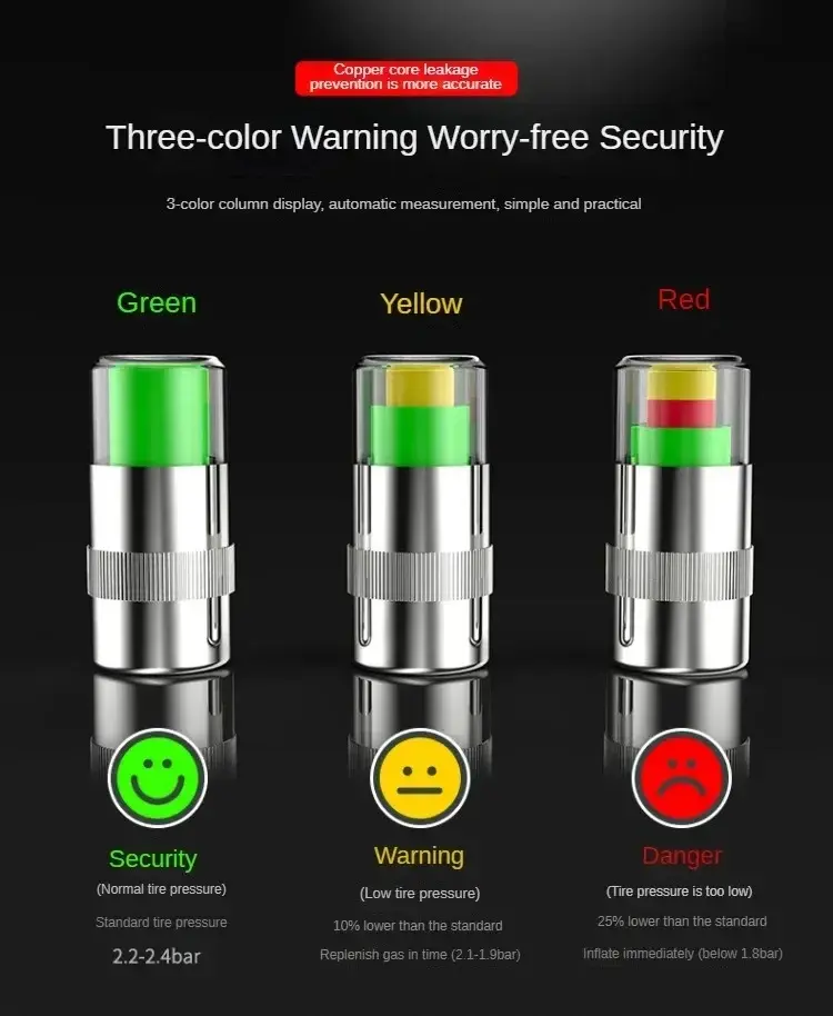 Picture of 4pcs Car and Motorcycle Tire Pressure Indicator, External Valve Cap Sensor