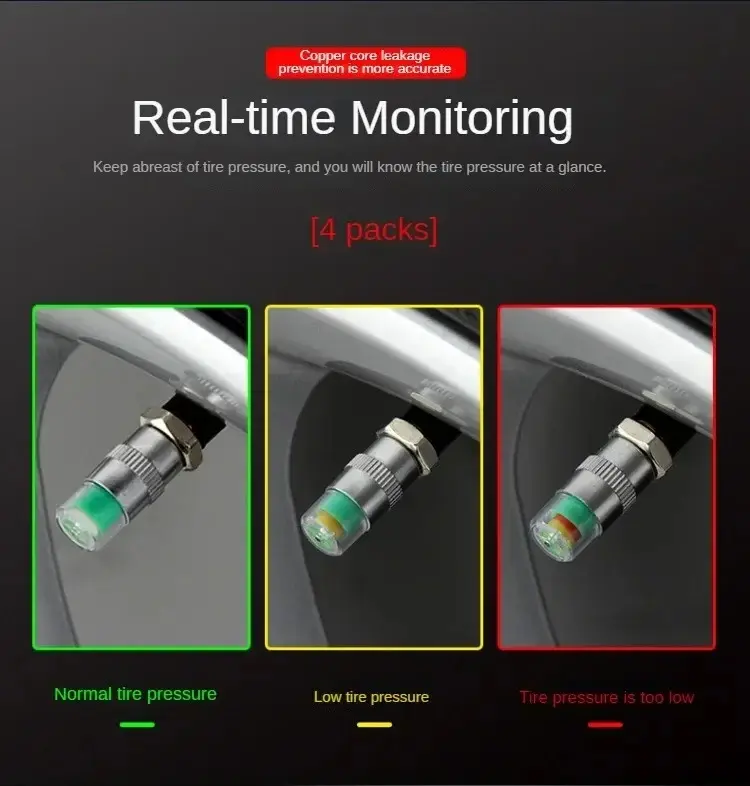 Picture of 4pcs Car and Motorcycle Tire Pressure Indicator, External Valve Cap Sensor