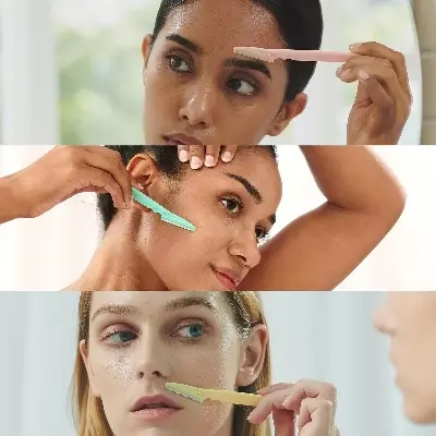 Picture of 3 Pcs/set Eyebrow Razor Multipurpose Eyebrow Trimmer Mix Color Facial Dermaplaning Blade Body Hair Remover with Cover