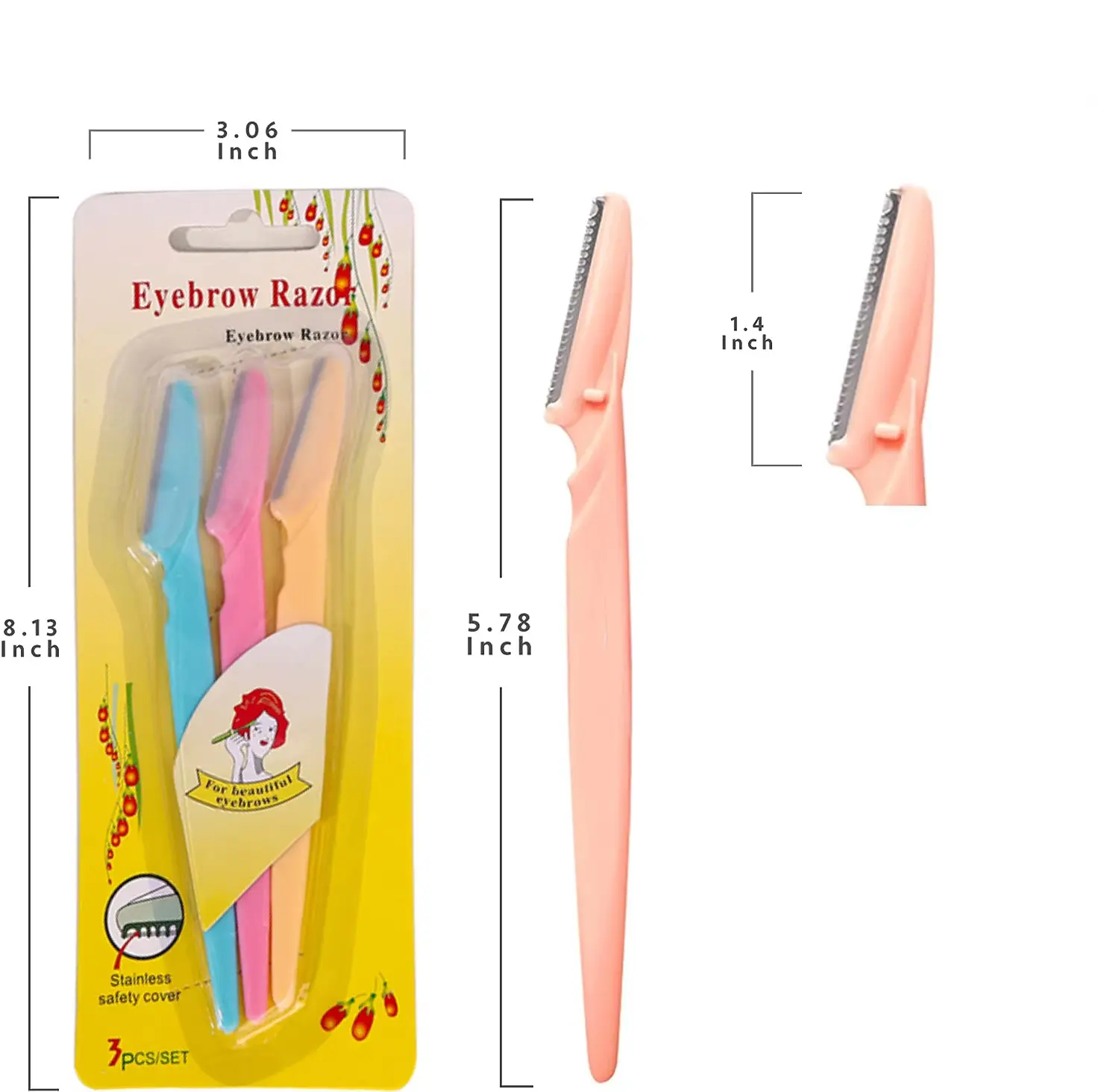 Picture of 3 Pcs/set Eyebrow Razor Multipurpose Eyebrow Trimmer Mix Color Facial Dermaplaning Blade Body Hair Remover with Cover