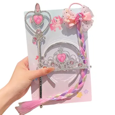 Picture of 3Pcs/Set Little Girls Magic Wand Queen Crown Hair Band Accessories with long tassel
