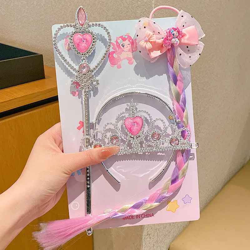 Picture of 3Pcs/Set Little Girls Magic Wand Queen Crown Hair Band Accessories with long tassel