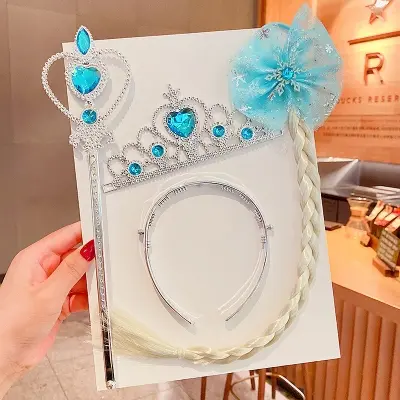 Picture of 3Pcs/Set Little Girls Magic Wand Queen Crown Hair Band Accessories with long tassel