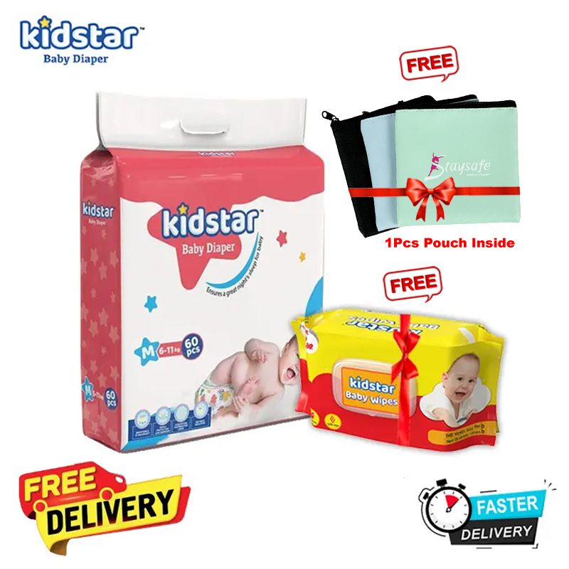 Picture of Kidstar Ultra Soft Baby Belt Diaper Medium 60pcs 6-11 KG for Kids Dryness, Safety and Comfort (Kidstar Baby Wipes (Pouch) 120 Pcs - Free)