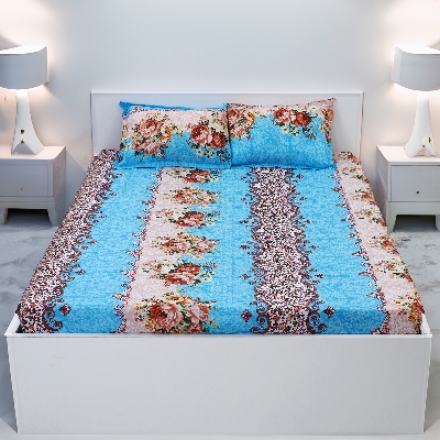 Picture of Double King Size Printed Cotton Bed Sheet (7.5 feet x 8.5 feet) With 2 Matching Pillow Covers - Flat Sheet & Hand Washable