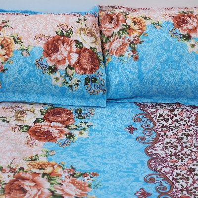 Picture of Double King Size Printed Cotton Bed Sheet (7.5 feet x 8.5 feet) With 2 Matching Pillow Covers - Flat Sheet & Hand Washable