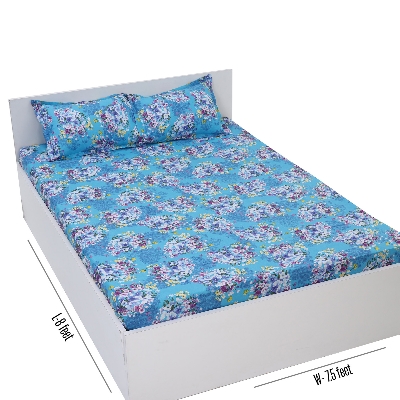 Picture of Digital Home TEX Cotton Multi-color Double King Size Flat Bed Sheet Set (7.5 x 8.5 Feet) with Two Pillow Covers - Easy Maintainance Hand Washable