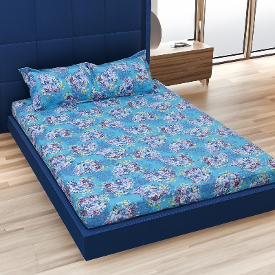 Picture of Digital Home TEX Cotton Multi-color Double King Size Flat Bed Sheet Set (7.5 x 8.5 Feet) with Two Pillow Covers - Easy Maintainance Hand Washable