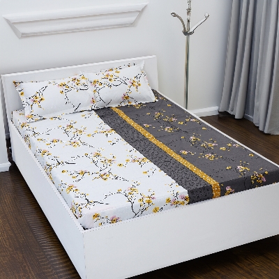 Picture of Digital Home TEX Cotton Multicolor (Floral Comfort) King Size Flat Bed Sheet (7.5 by 8.5 Feet) with Two Pillow Covers- 300 Thread Count- Hand Washable
