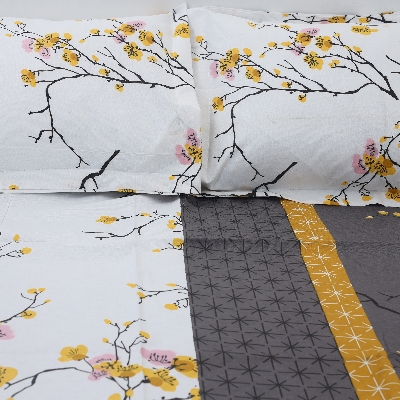 Picture of Digital Home TEX Cotton Multicolor (Floral Comfort) King Size Flat Bed Sheet (7.5 by 8.5 Feet) with Two Pillow Covers- 300 Thread Count- Hand Washable