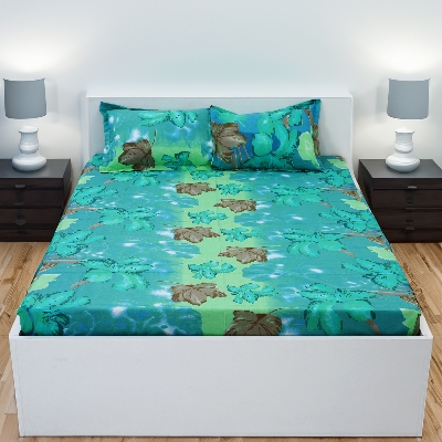 Picture of Cotton Multicolor Double King Size Flat Bed Sheet Set (7.5 by 8.5 Feet) with Two Pillow Covers - Easy Maintainance- 300 Thread Count- Hand Washable