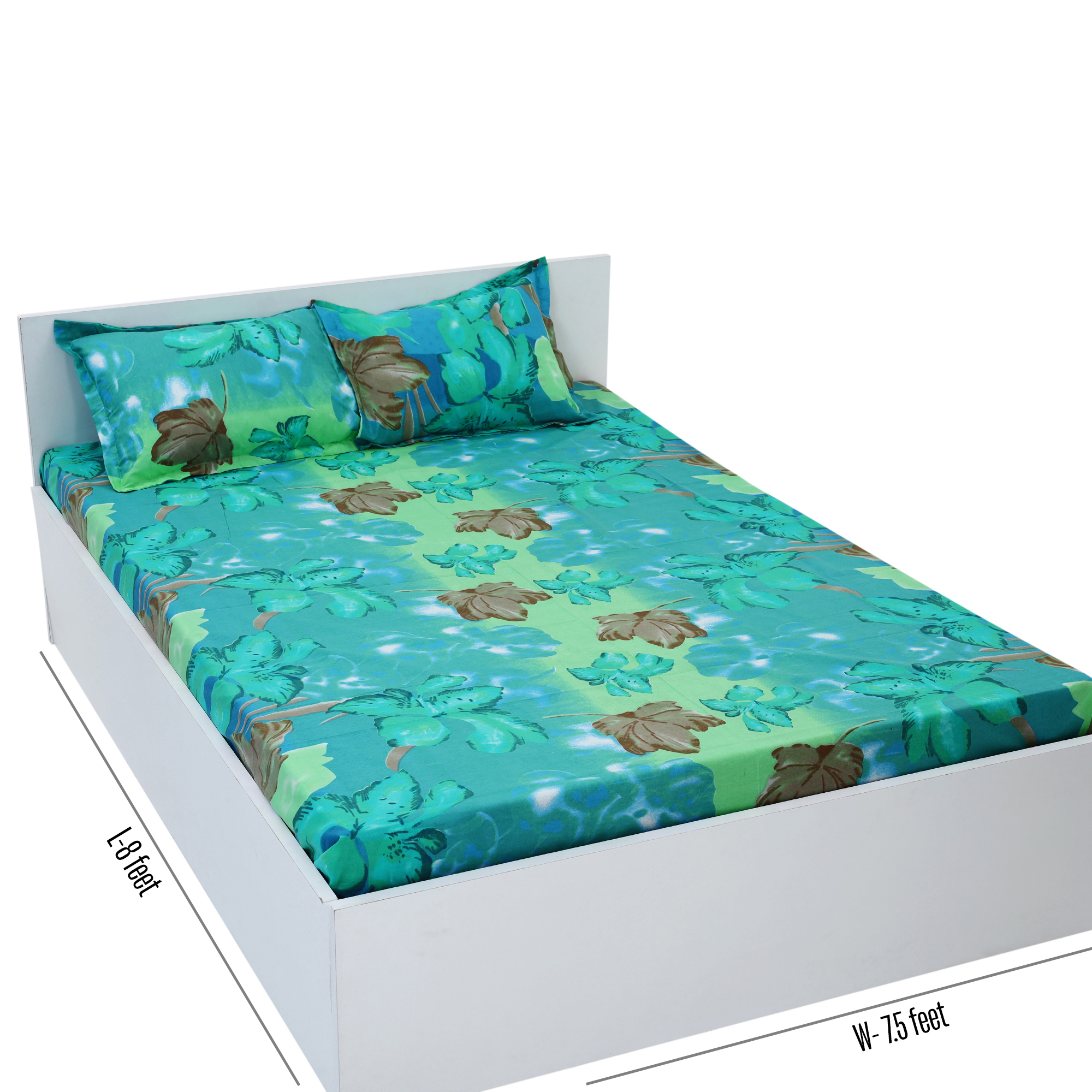Picture of Cotton Multicolor Double King Size Flat Bed Sheet Set (7.5 by 8.5 Feet) with Two Pillow Covers - Easy Maintainance- 300 Thread Count- Hand Washable