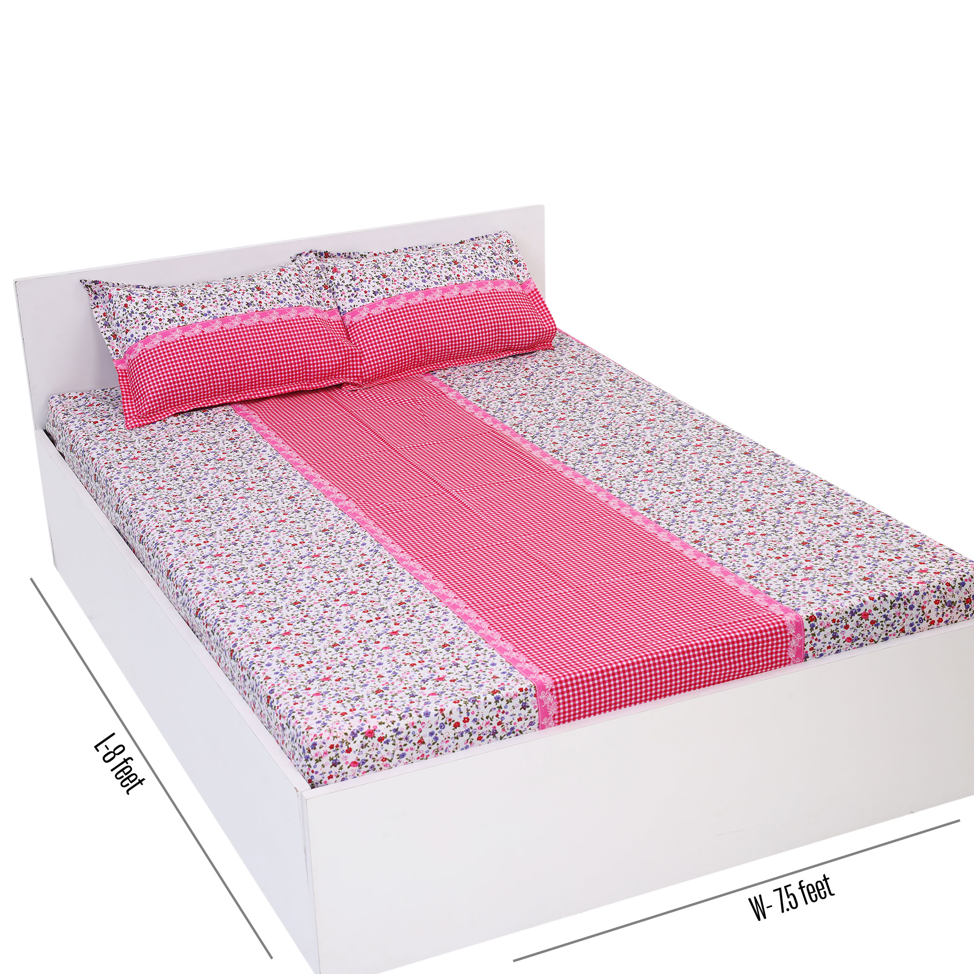 Picture of Cotton Multicolor Double King Size Flat Bed Sheet Set (7.5 by 8.5 Feet) with Two Pillow Covers - Easy Maintainance- 300 Thread Count- Hand Washable