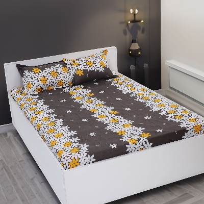 Picture of Cotton Multicolor Double King Size Flat Bed Sheet Set (7.5 by 8.5 Feet) with Two Pillow Covers - Easy Maintainance- 300 Thread Count- Hand Washable