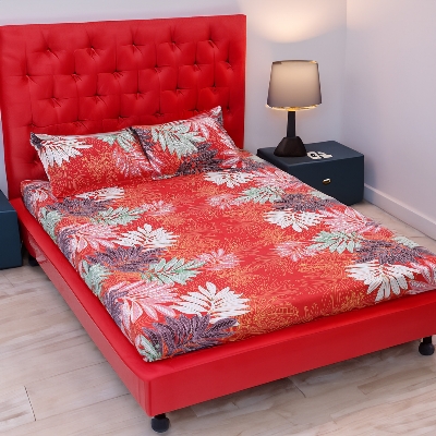 Picture of Cotton Multicolor Double King Size Flat Bed Sheet Set (7.5 by 8.5 Feet) with Two Pillow Covers - Easy Maintainance- 300 Thread Count- Hand Washable