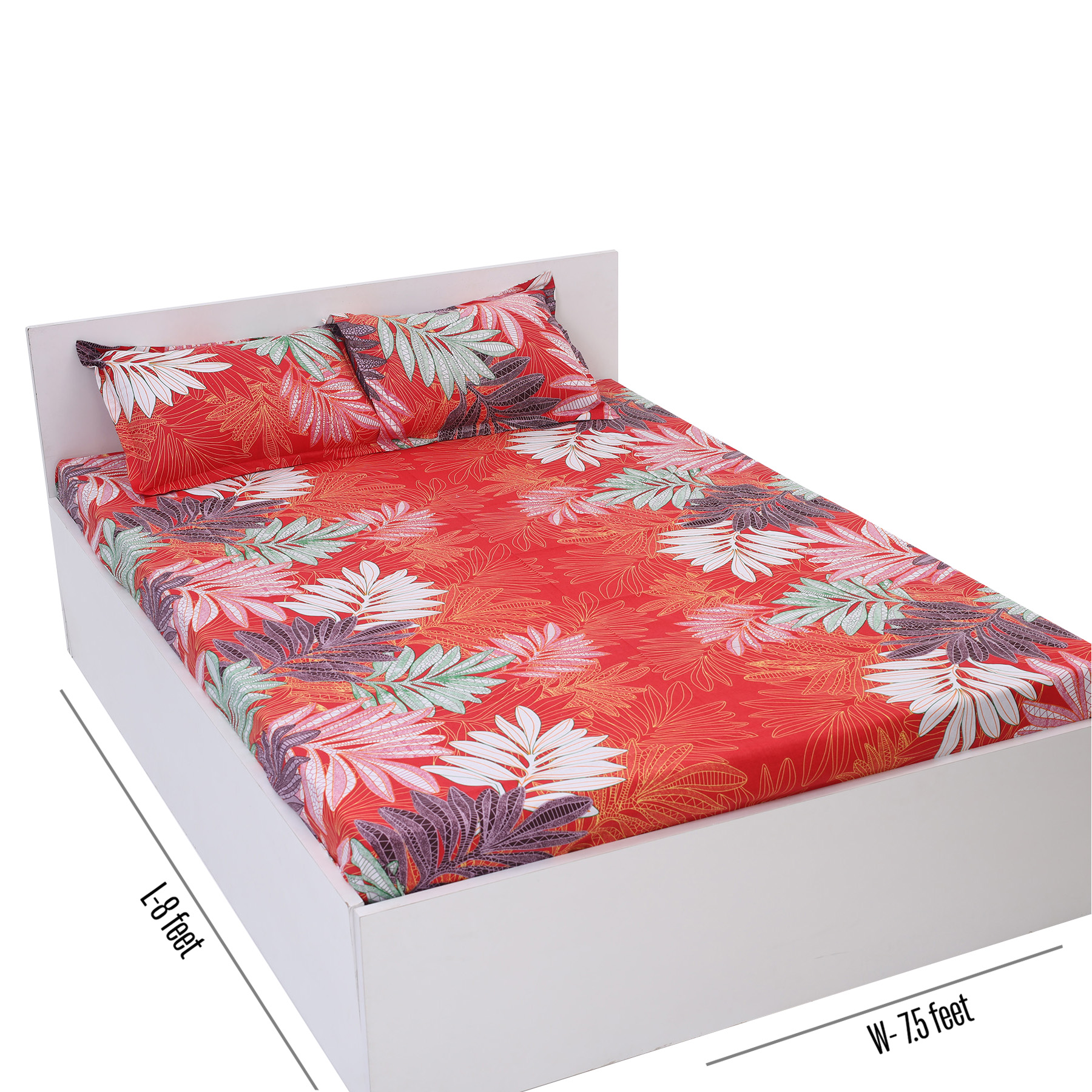 Picture of Cotton Multicolor Double King Size Flat Bed Sheet Set (7.5 by 8.5 Feet) with Two Pillow Covers - Easy Maintainance- 300 Thread Count- Hand Washable
