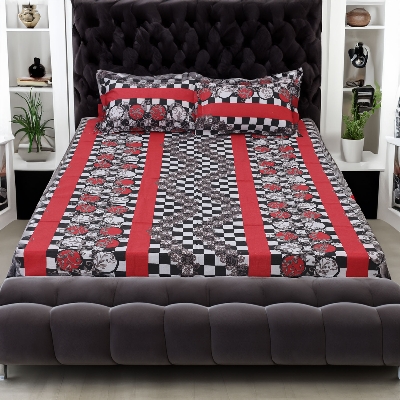 Picture of Cotton Multicolor Double King Size Flat Bed Sheet Set (7.5 by 8.5 Feet) with Two Pillow Covers - Easy Maintainance- 300 Thread Count- Hand Washable