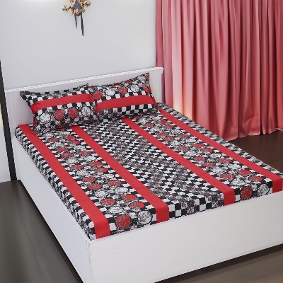 Picture of Cotton Multicolor Double King Size Flat Bed Sheet Set (7.5 by 8.5 Feet) with Two Pillow Covers - Easy Maintainance- 300 Thread Count- Hand Washable