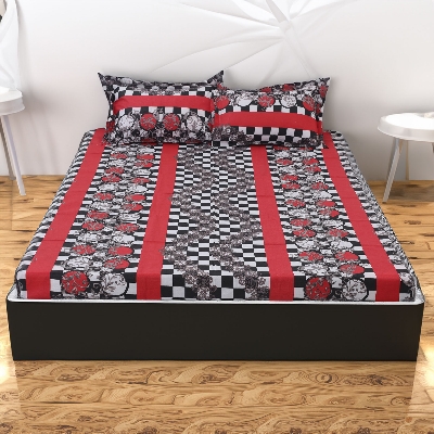 Picture of Cotton Multicolor Double King Size Flat Bed Sheet Set (7.5 by 8.5 Feet) with Two Pillow Covers - Easy Maintainance- 300 Thread Count- Hand Washable