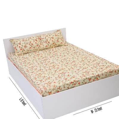 Picture of Cotton Multicolor Double King Size Flat Bed Sheet Set (7.5 by 8.5 Feet) with Two Pillow Covers - Easy Maintainance- 300 Thread Count- Hand Washable