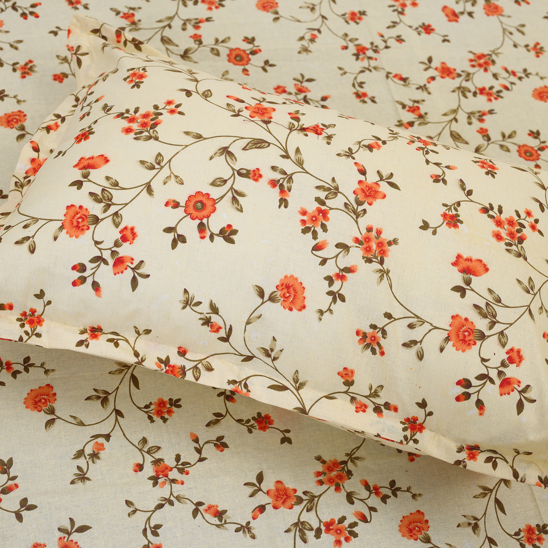 Picture of Cotton Multicolor Double King Size Flat Bed Sheet Set (7.5 by 8.5 Feet) with Two Pillow Covers - Easy Maintainance- 300 Thread Count- Hand Washable