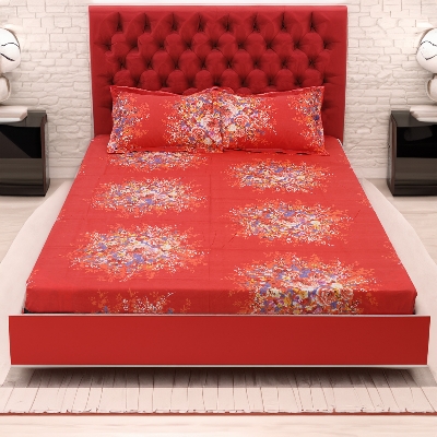 Picture of Cotton Multicolor Double King Size Flat Bed Sheet Set (7.5 by 8.5 Feet) with Two Pillow Covers - Easy Maintainance- 300 Thread Count- Hand Washable