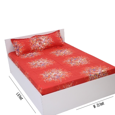 Picture of Cotton Multicolor Double King Size Flat Bed Sheet Set (7.5 by 8.5 Feet) with Two Pillow Covers - Easy Maintainance- 300 Thread Count- Hand Washable