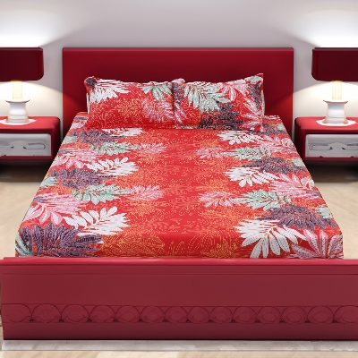 Picture of Double King Size Printed Cotton Bed Sheet (7.5 feet x 8.5 feet) With 2 Matching Pillow Covers - Flat Sheet & Hand Washable