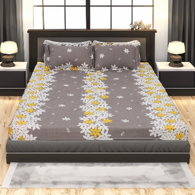Picture of Digital Home TEX Cotton Multi-color Double King Size Flat Bed Sheet Set (7.5 x 8.5 Feet) with Two Pillow Covers - Easy Maintainance Hand Washable