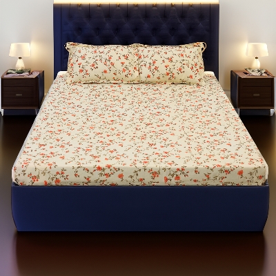 Picture of Digital Home TEX Cotton Multi-color Double King Size Flat Bed Sheet Set (7.5 x 8.5 Feet) with Two Pillow Covers - Easy Maintainance Hand Washable