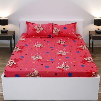 Picture of Cotton Fabric Multicolor Print Double King Size Bedsheet Set (7.5 by 8.5 Feet) with Two Pillow Covers - Elegant Bedding - Easy Maintanance