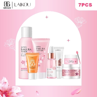 Picture of LAIKOU Japan Sakura Toner/ Sunscreen SPF50+ / Cleanser/Serum/Eye Cream/ Essence Cream /Lip Mask Combo set 7 pcs