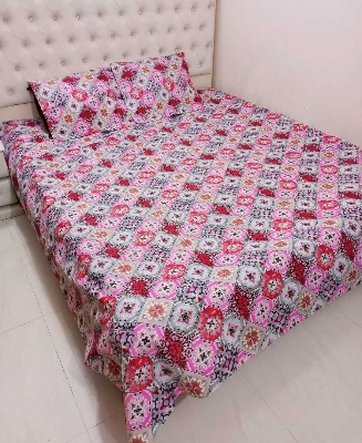 Picture of Double King Size Cotton Febric Multicolor Print 7.5 By 8.5 Feet Bedsheet Set With Two Pillow Covers