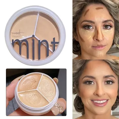 Picture of Sweet Mint Concealer, Tri-color Concealer Palette of Covers Acne Marks Dark Circles
