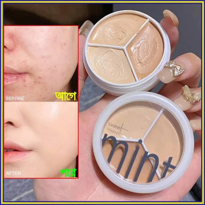 Picture of Sweet Mint Concealer, Tri-color Concealer Palette of Covers Acne Marks Dark Circles