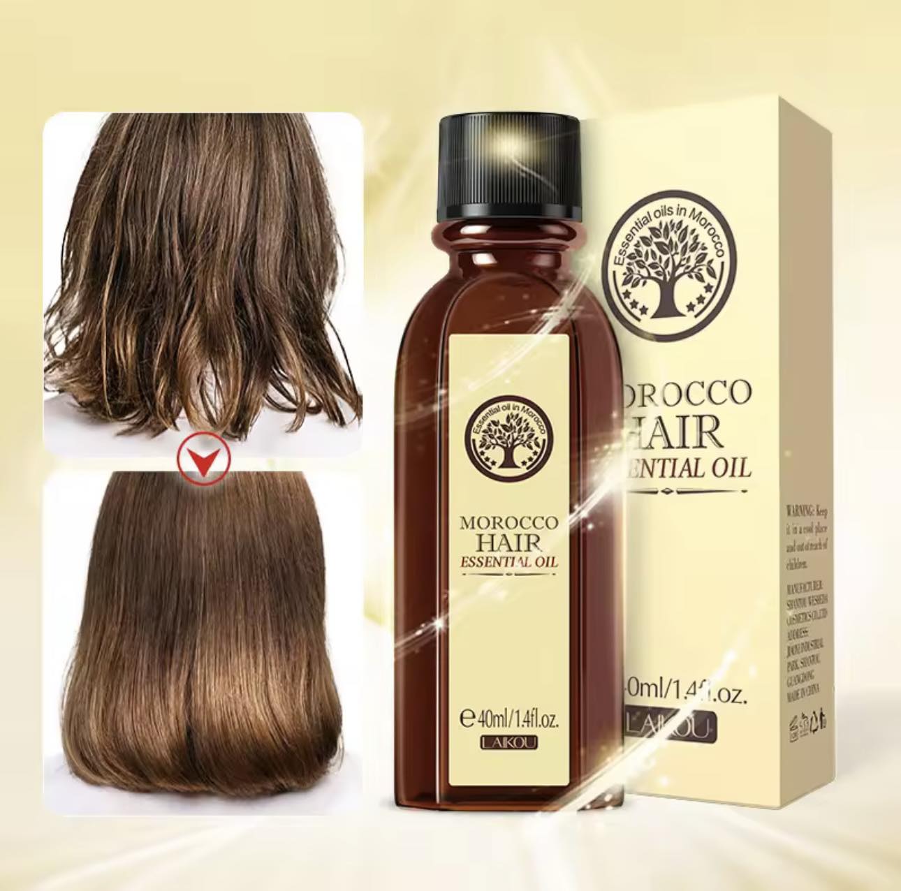 Picture of LAIKOU Morocco Hair Essential Oil 40ml - Repair Damaged Hair Smooth Dry Hair Provide Nutritions Make Hair Smooth and Silky