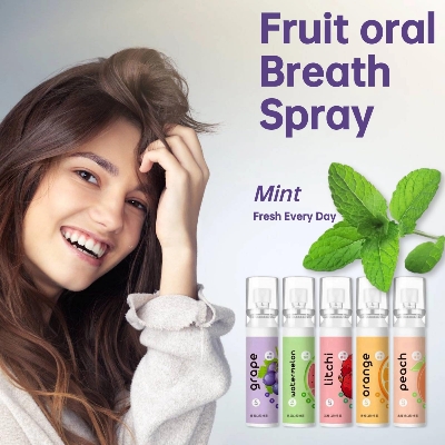 Picture of Oral Fresh Spray Mouth Freshener 6 Smell Fresh Breath Mouth Fruit Litchi Peach Grape Flavor Persistent Portable Oral Care
