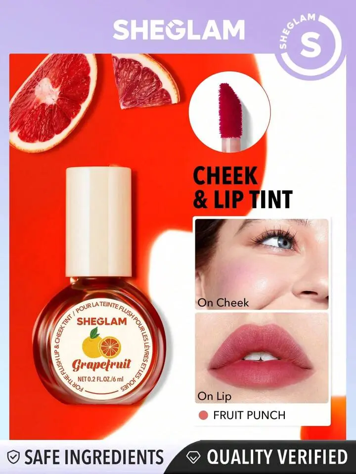 Picture of SHEGLAM For The Flush Lip & Cheek Tint-Fruit Punch Long-Lasting Matte Finish Lip Tint Easy-To-Use Lightweight Blush Moisturizing Lip Stain Liquid Lipstick Pink Liquid Lipstick