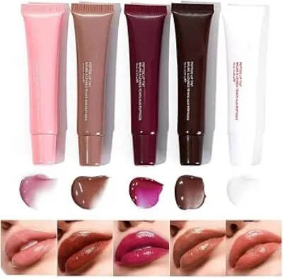 Picture of 5-color Glossy Lip Balm Moisturizing Hydrating Lightening Lip Lines Fruity Makeup Liquid Tinted Lip Balm Cosmetics Lip Care